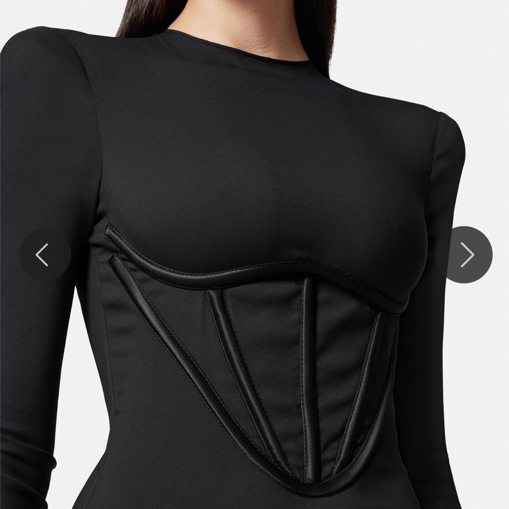 Versace Black Corset Waist Long Sleeve Bodycon Midi Dress IT 40 (US 4 - Picture 3 of 16
